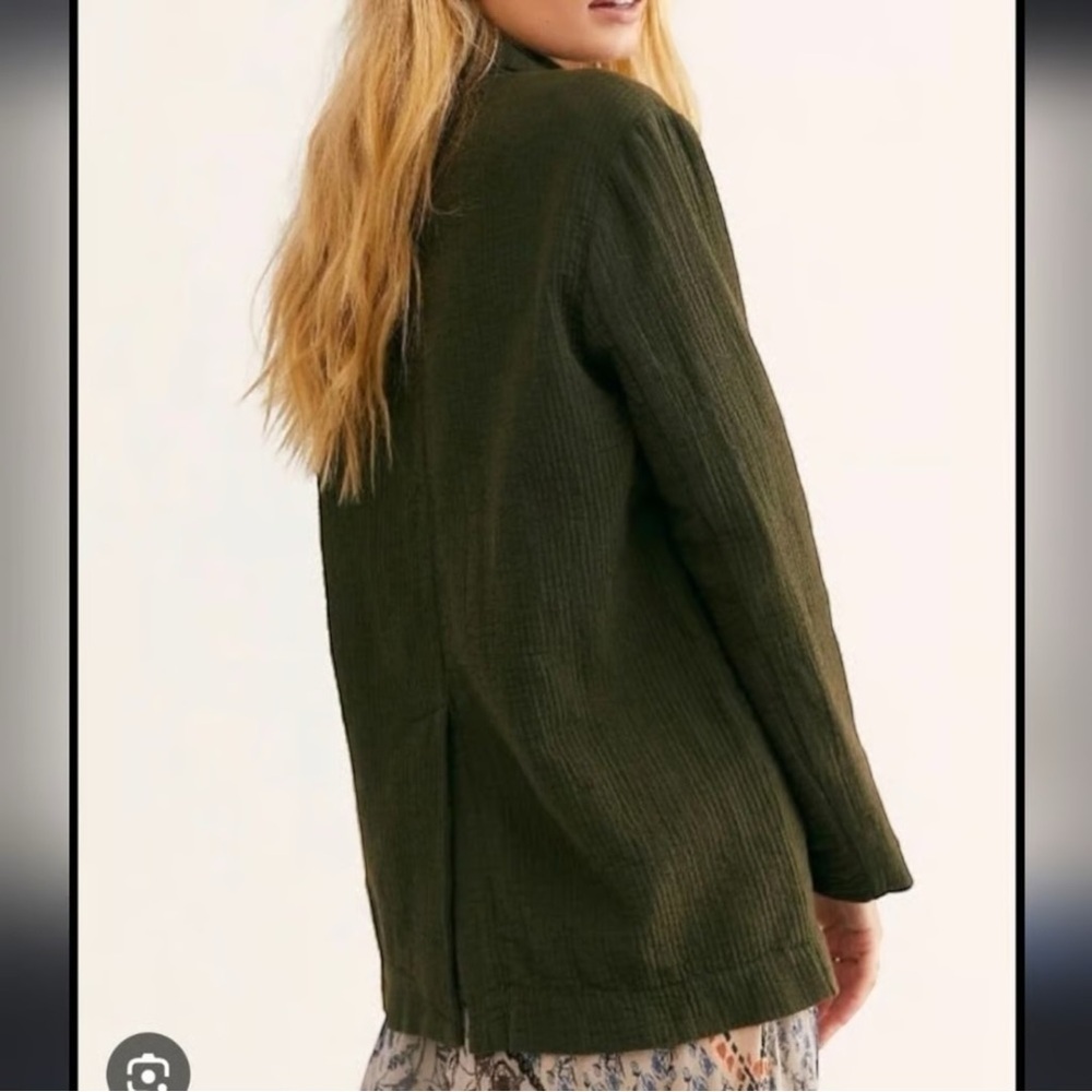 Free People Rowan Blazer Army Green Large Preppy Fall Boho - Picture 5 of 15